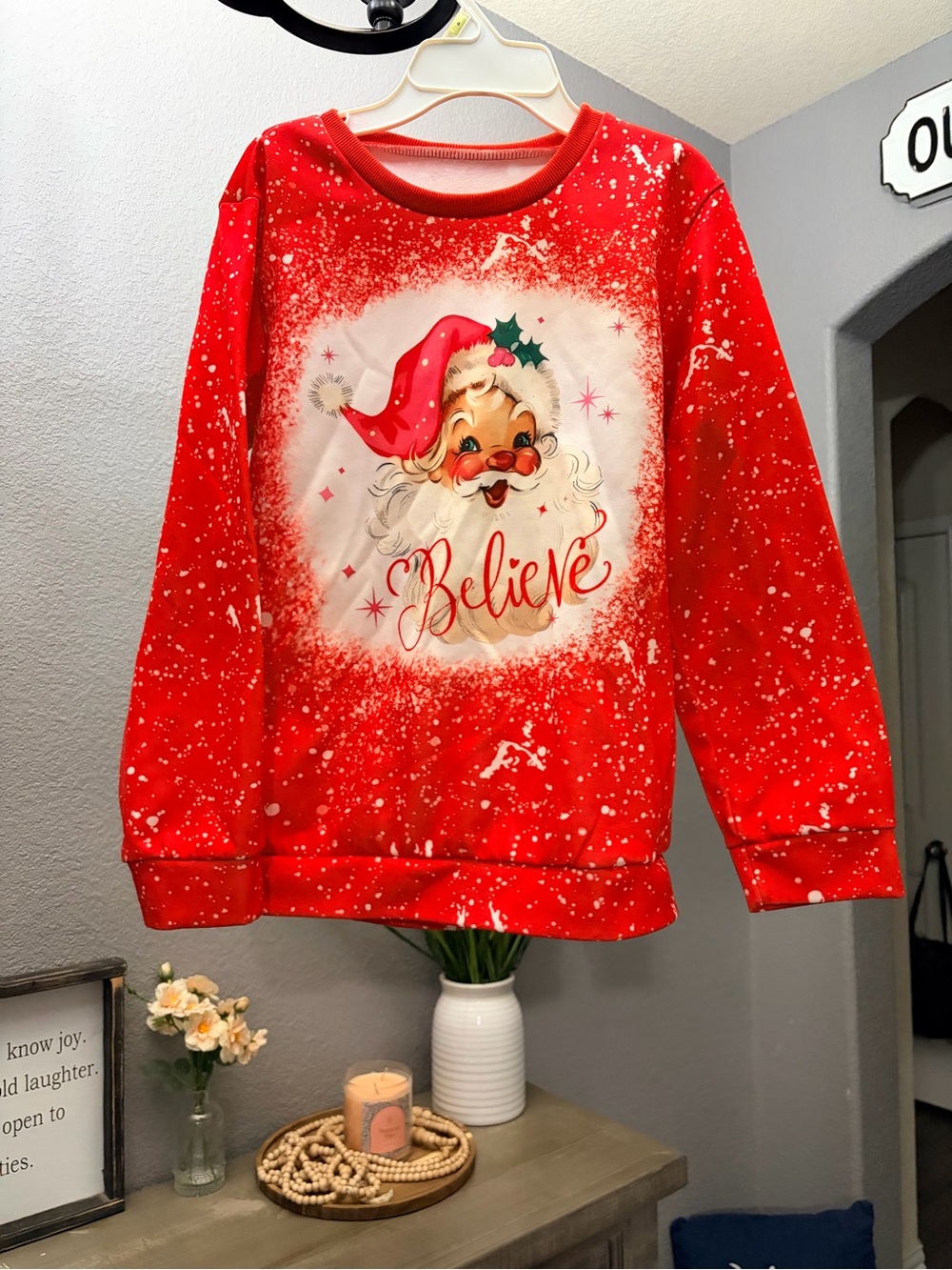 Red "Believe" Santa Graphic Kids Sweatshirt